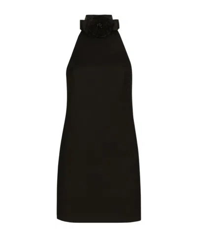 DOLCE & GABBANA DOLCE  GABBANA FLOWER DETAILED HALTERNECK MINI DRESS