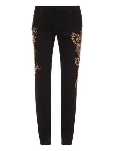 Dolce & Gabbana Floral-baroque Jeans In Black