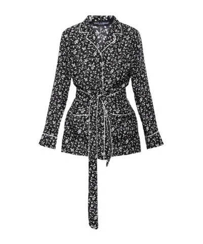 Dolce & Gabbana Dolce  Gabbana Floral Belted Pajama Shirt In Black