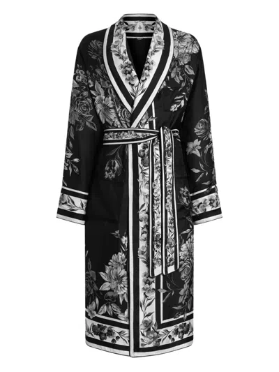 Dolce & Gabbana Floral Belted Robe In Black