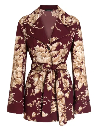 Dolce & Gabbana Floral Belted Shirt In Red
