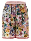 Dolce & Gabbana Elastic Waistband Floral Bermuda Shorts With Drawstring In Multicolor