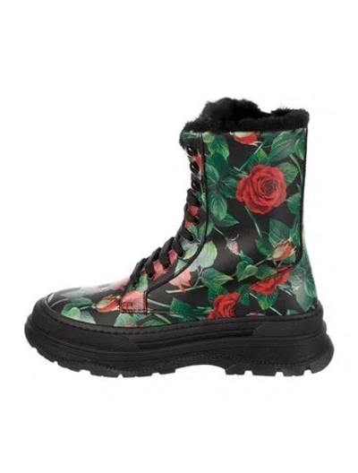 Pre-owned Dolce & Gabbana Babies' Floral Black Boots With Lace And Zip Closure In Multi