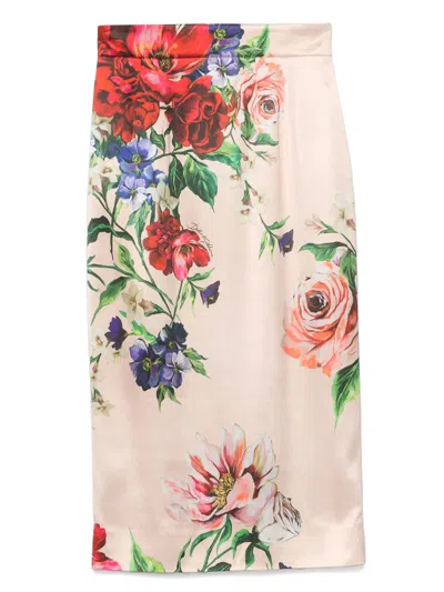 Dolce & Gabbana Floral Blush Pink Satin Skirt