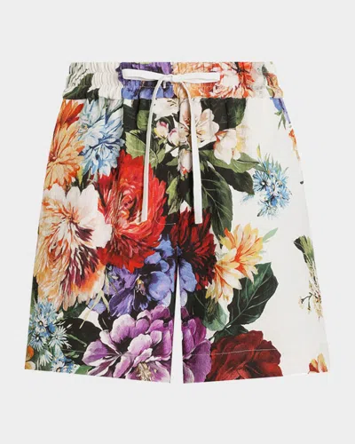 Dolce & Gabbana Floral Bouquet Creton Drawstring Shorts In Multi