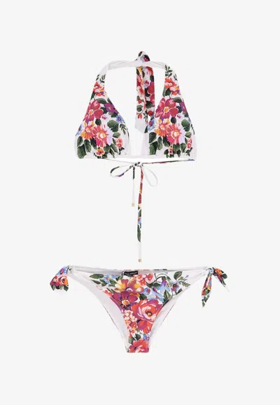 Dolce & Gabbana Floral Bouquet Halterneck Bikini In Multi
