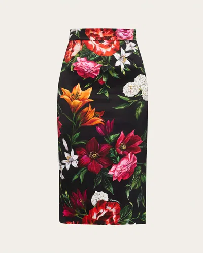 Dolce & Gabbana Floral Bouquet Midi Skirt In Black