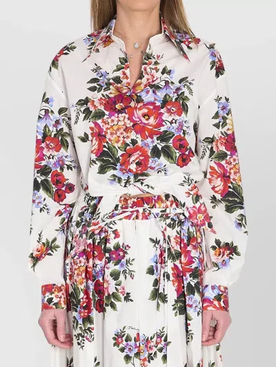 Dolce & Gabbana Floral Bouquet Print Cropped Knot Shirt In Multi