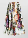 Dolce & Gabbana Flower Bouquet Pleated Popeline Midi Skirt
