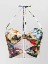 Dolce & Gabbana Floral Bouquet Knotted Popeline Crop Halter Top In Multi
