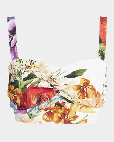 Dolce & Gabbana Floral Bouquet Ruched Creton Crop Top In Multi
