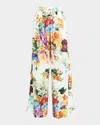 Dolce & Gabbana Floral Bouquet Wide-leg Drawstring Pants In Multi