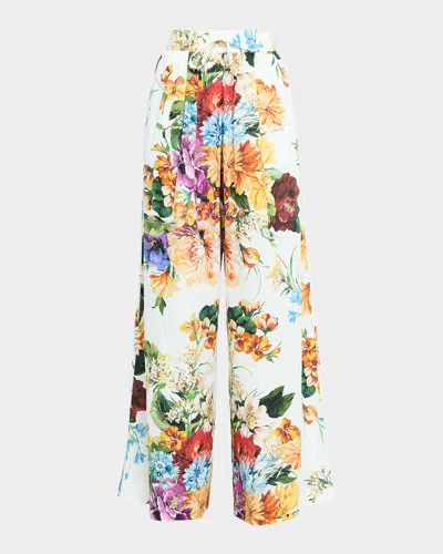 DOLCE & GABBANA FLORAL BOUQUET WIDE-LEG DRAWSTRING PANTS