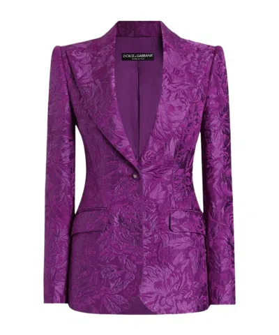 Dolce & Gabbana Floral-brocade Blazer In Purple