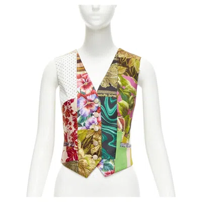 Pre-owned Dolce & Gabbana Dolce Gabbana Floral Brocade Patchwork Wrap Button Waistcoat Vest Top It38 Xs In Sand