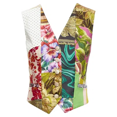 Pre-owned Dolce & Gabbana Dolce Gabbana Floral Brocade Patchwork Wrap Button Waistcoat Vest Top It38 Xs In Sand