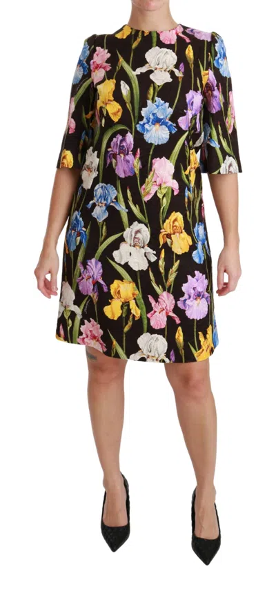 Dolce & Gabbana Black Floral Brocade A-line Mini Dress In Multi