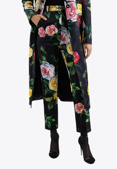 Dolce & Gabbana Floral Brocade Tailored Pants In Multicolor