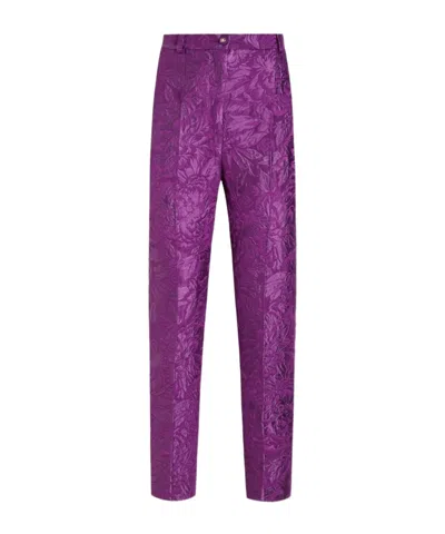 Dolce & Gabbana Floral-brocade Tailored Trousers In Purple