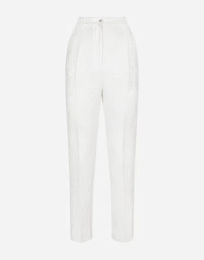 Dolce & Gabbana Floral Brocade Trousers In White