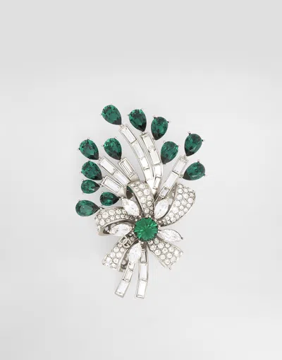 Dolce & Gabbana Floral Brooch With Rhinestones In Metallic