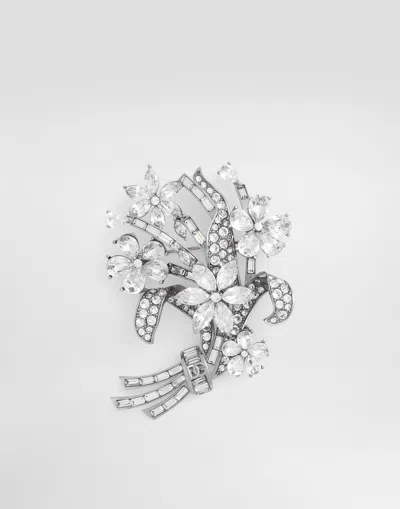 Dolce & Gabbana Rhinestone-embellished Floral Brooch In Metallic