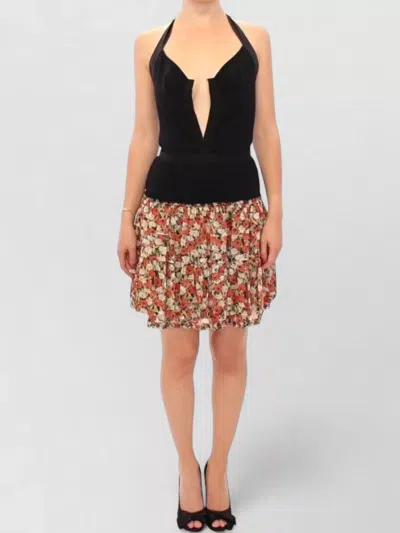 Dolce & Gabbana Floral Bubble Halterneck Dress Bow Detail In Multi
