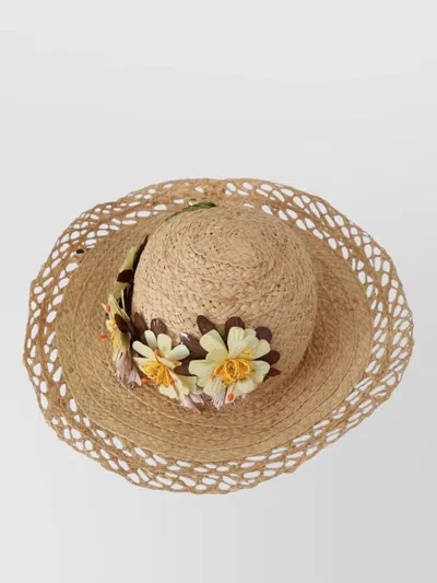 Dolce & Gabbana Floral Bucket Hat Straw Wide Brim In Neutral