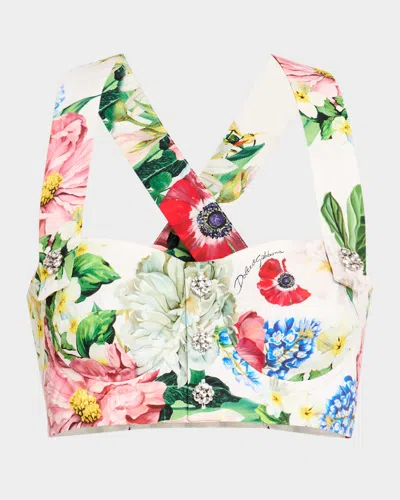Dolce & Gabbana Floral Bustier Crop Top In White Floral