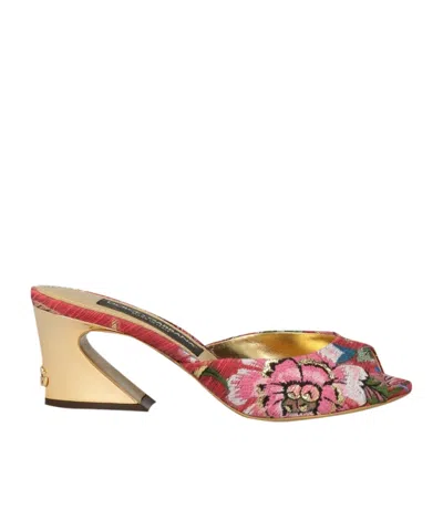 Dolce & Gabbana Floral Canvas Slide Sandals In Multi