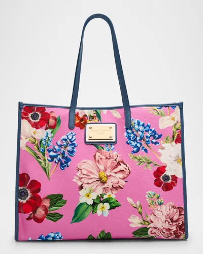 DOLCE & GABBANA FLORAL CANVAS TOTE BAG