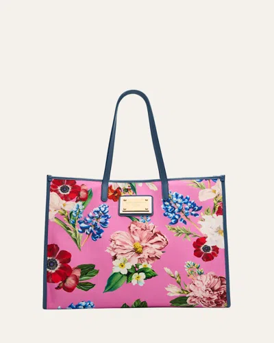 Dolce & Gabbana Floral Canvas Tote Bag In Pink