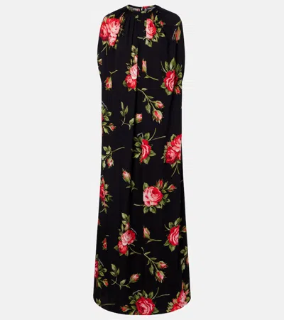 Dolce & Gabbana Floral Caped Silk-blend Gown In Black