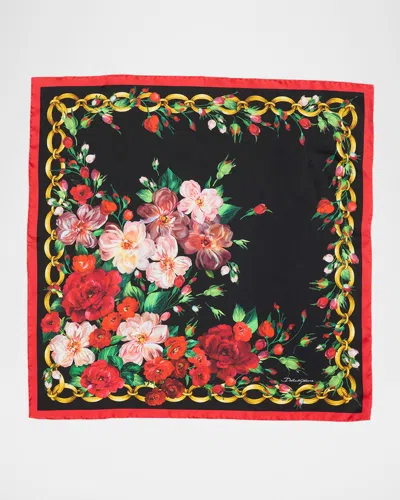 Dolce & Gabbana Floral Chain Foulard Silk Scarf In Multi