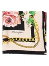 Dolce & Gabbana Flower Print Silk Twill Scarf In Neutral