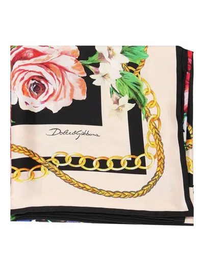 Dolce & Gabbana Floral-chain Silk Scarf In Neutral