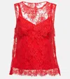 Dolce & Gabbana Floral Chantilly Lace Top In Rosso Brillante