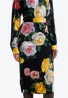 Dolce & Gabbana Multicolor Shirt With Oversize Pointed Collar And All-over Floral Motif In Silk Stretch Woman In Multicolor