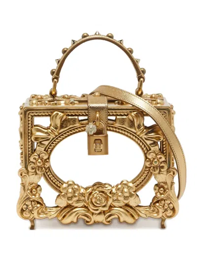 Pre-owned Dolce & Gabbana Floral Clasp Box Bag In Gold