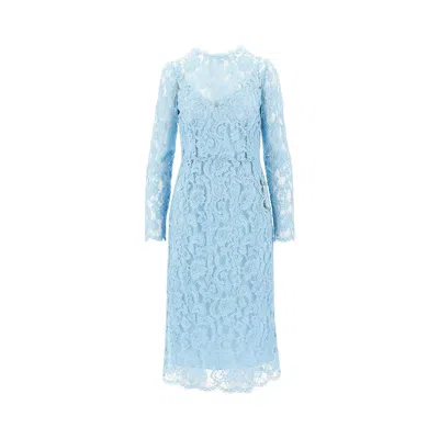Dolce & Gabbana Floral Cordonetto Lace Midi Dress In Blue