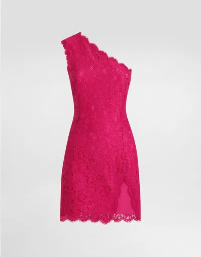DOLCE & GABBANA FLORAL CORDONETTO LACE MINIDRESS WITH SLIT
