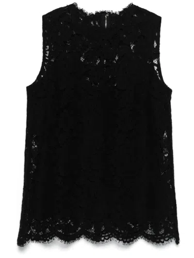 Dolce & Gabbana Floral Cordonetto Lace Top In Black