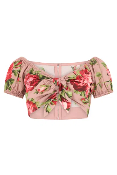 Dolce & Gabbana Floral Cotton Balloon-sleeve Blouse In Multi