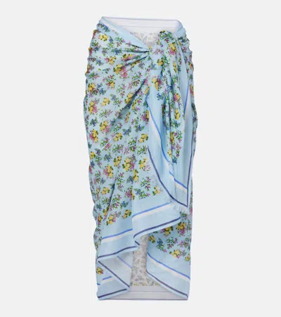 Dolce & Gabbana Floral Cotton Beach Cover-up In Blue