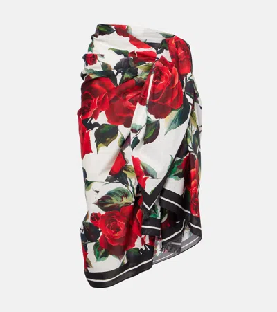 Dolce & Gabbana Floral Cotton Beach Cover-up In Red Roses