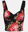 Dolce & Gabbana Top Nero In Seta Con Stampa Floreale Dolce E Gabbana In Black