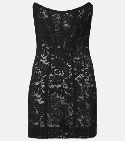 Dolce & Gabbana Floral Cotton-blend Lace Minidress In Black