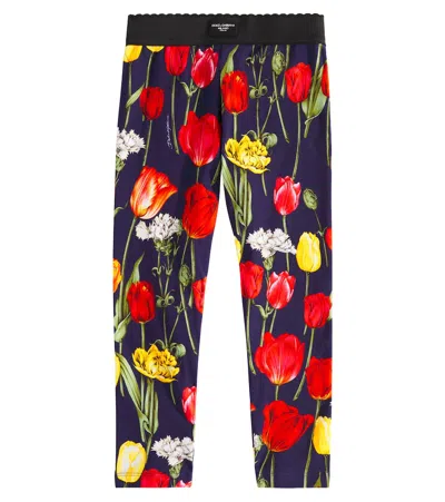 Dolce & Gabbana Kids' Floral Cotton-blend Leggings In Multi