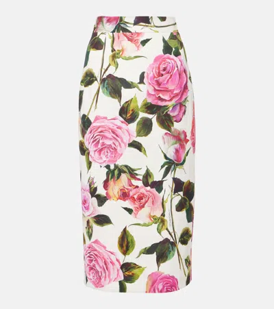 DOLCE & GABBANA FLORAL COTTON-BLEND PENCIL SKIRT