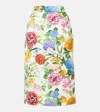 Dolce & Gabbana Floral Cotton Brocade Pencil Skirt In White